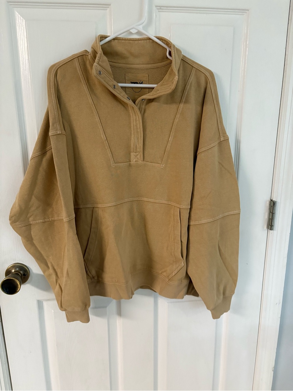 new aerie Tan quarter button-Up Pullover Sweatshirt
